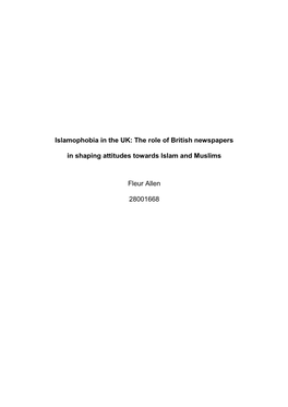 The Role of British Newspapers in Shaping Attitudes Towards Islam And