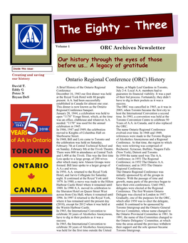 Our History Through the Eyes of Those Before Us… a Legacy of Gratitude Ontario Regional Conference (ORC) History