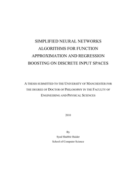 Simplified Neural Networks Algorithms for Function Approximation and Regression