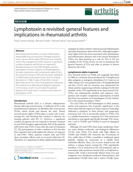 Lymphotoxin Α Revisited: General Features and Implications in Rheumatoid Arthritis