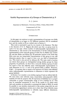 Faithful Representations of P Groups at Characteristic P, II