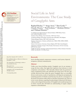 Social Life in Arid Environments: the Case Study of Cataglyphis Ants