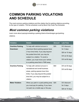 Common Parking Violations and Schedule