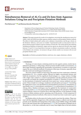 Simultaneous Removal of Al, Cu and Zn Ions from Aqueous Solutions Using Ion and Precipitate Flotation Methods