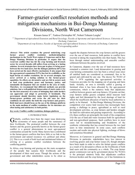 Farmer-Grazier Conflict Resolution Methods and Mitigation Mechanisms in Bui-Donga Mantung Divisions, North West Cameroon