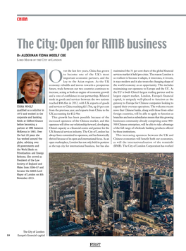 The City: Open for RMB Business by Alderman Fiona Woolf CBE Lord Mayor of the City of London