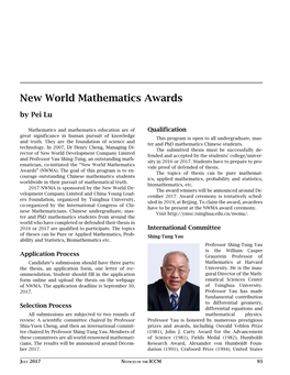 New World Mathematics Awards by Pei Lu