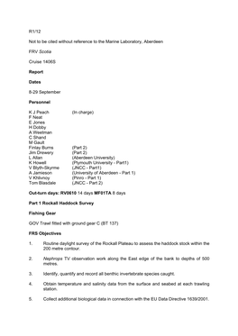 R1/12 Not to Be Cited Without Reference to the Marine Laboratory