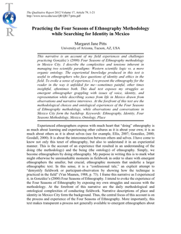 Practicing the Four Seasons of Ethnography Methodology While Searching for Identity in Mexico. the Qualitative Report, 17(Art