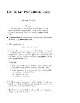 Section 1.2: Propositional Logic