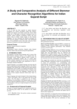 A Study and Comparative Analysis of Different Stemmer and Character Recognition Algorithms for Indian Gujarati Script