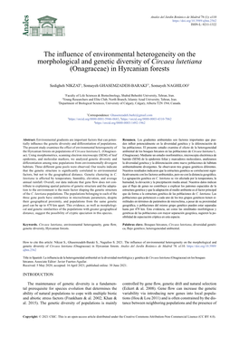 The Influence of Environmental Heterogeneity on the Morphological and Genetic Diversity of Circaea Lutetiana (Onagraceae) in Hyrcanian Forests