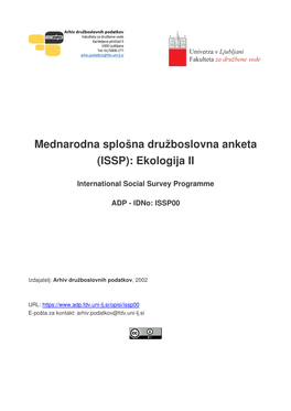 ISSP): Ekologija II