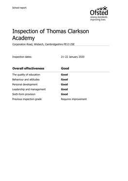 Inspection of Thomas Clarkson Academy Corporation Road, Wisbech, Cambridgeshire PE13 2SE