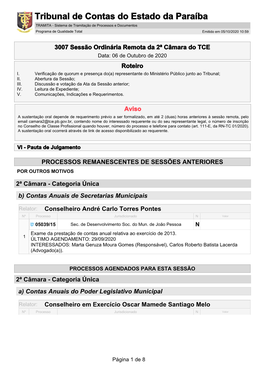 Tribunal De Contas Do Estado Da Paraíba TRAMITA - Sistema De Tramitação De Processos E Documentos Programa De Qualidade Total Emitido Em 05/10/2020 10:59