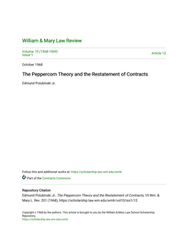 The Peppercorn Theory and the Restatement of Contracts