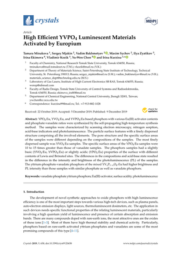 High Efficient YVPO4 Luminescent Materials Activated by Europium