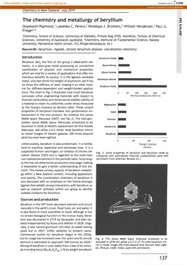 The Chemistry and Metallurgy of Beryllium Onyekachi Raymond, 1 Lakshika C