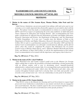 Motions List Plenary 10Th June 2021