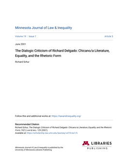 The Dialogic Criticism of Richard Delgado: Chicano/A Literature, Equality, and the Rhetoric Form