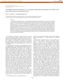 Pollard, Peter C., and Hugh Ducklow. Ultrahigh Bacterial Production in A