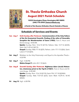 St. Thecla August 2021 Parish Schedule