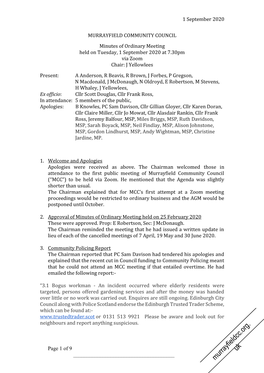 Minutes 1 September 2020 As Published.Pdf