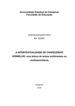 A INTERTEXTUALIDADE DE CHAPEUZINHO VERMELHO: Uma Leitura De Textos Multimodais Ou Multissemióticos