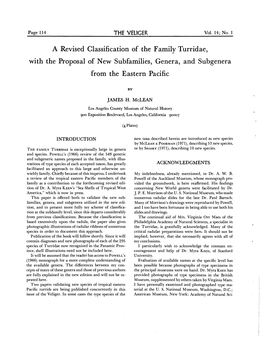 A Revised Classification of the Family Turridae, with the Proposal of New Subfamilies, Genera, and Subgenera from the Eastern Pacific