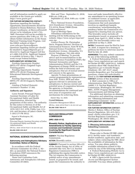 Federal Register/Vol. 85, No. 97/Tuesday, May 19, 2020/Notices