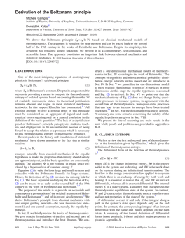 Derivation of the Boltzmann Principle ͒ Michele Campisia Institute of Physics, University of Augsburg, Universitätsstrasse 1, D-86135 Augsburg, Germany ͒ Donald H