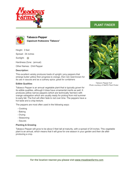 Meadows Farms Nurseries Tabasco Pepper