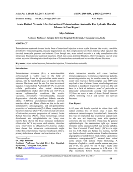 Acute Retinal Necrosis After Intravitreal Triamcinolone Acetonide for Aphakic Macular Edema- a Case Report