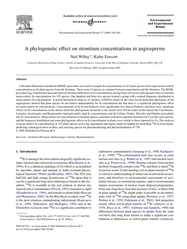 A Phylogenetic Effect on Strontium Concentrations in Angiosperms Neil Willey ∗, Kathy Fawcett