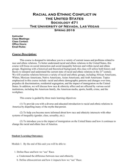 Racial and Ethnic Conflict in the United States Sociology 471 the University of Nevada, Las Vegas