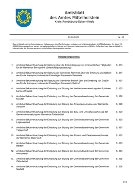 Amtsblatt Des Amtes Mittelholstein Kreis Rendsburg-Eckernförde