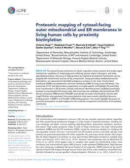 Proteomic Mapping of Cytosol-Facing Outer Mitochondrial and ER