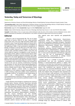 Yesterday, Today and Tomorrow of Mycology Editorial Imedpub Journals