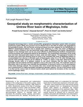 Geospatial Study on Morphometric Characterization of Umtrew River Basin of Meghalaya, India