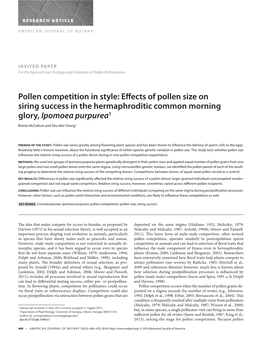 Effects of Pollen Size on Siring Success in the Hermaphroditic Common