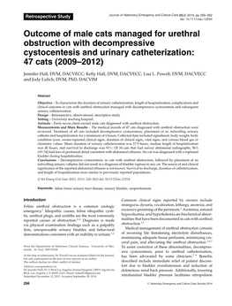 Outcome of Male Cats Managed for Urethral Obstruction with Decompressive Cystocentesis and Urinary Catheterization: 47 Cats (2009–2012)