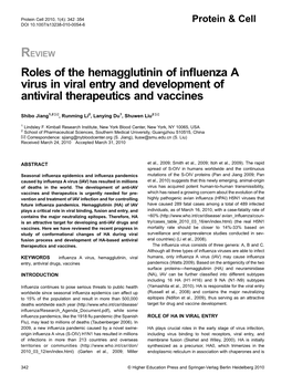 Roles of the Hemagglutinin of Influenza a Virus in Viral Entry And