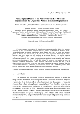 Rock Magnetic Studies of the Neuschwanstein EL6 Chondrite – Implications on the Origin of Its Natural Remanent Magnetization