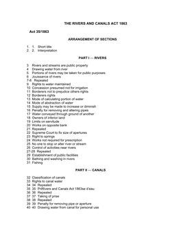 THE RIVERS and CANALS ACT 1863 Act 35/1863