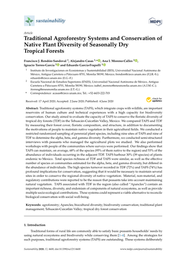 Traditional Agroforestry Systems and Conservation of Native Plant Diversity of Seasonally Dry Tropical Forests