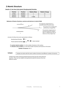 2 Atomic Structure Details of the Three Sub-Atomic (Fundamental) Particles