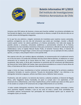 Boletín Informativo Nº 1/2015 Del Instituto De Investigaciones Histórico Aeronáuticas De Chile