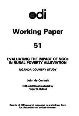 Evaluating the Impact of Non-Governmental Organisations (Ngos) in Rural and Poverty Alleviation: Uganda Country Study