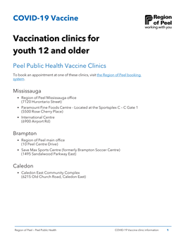 Peel Vaccination Clinics Open to Youth 12 and Older