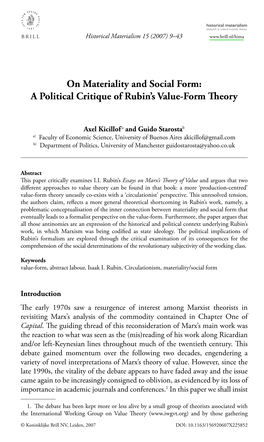 On Materiality and Social Form: a Political Critique of Rubin's Value